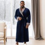 VeluSoft – Tyylikäs Fleece - kylpytakki Luksusmaisella Kontrastivärillä Rentoutumiseen - EmiyoSuomi - Kylpytakit