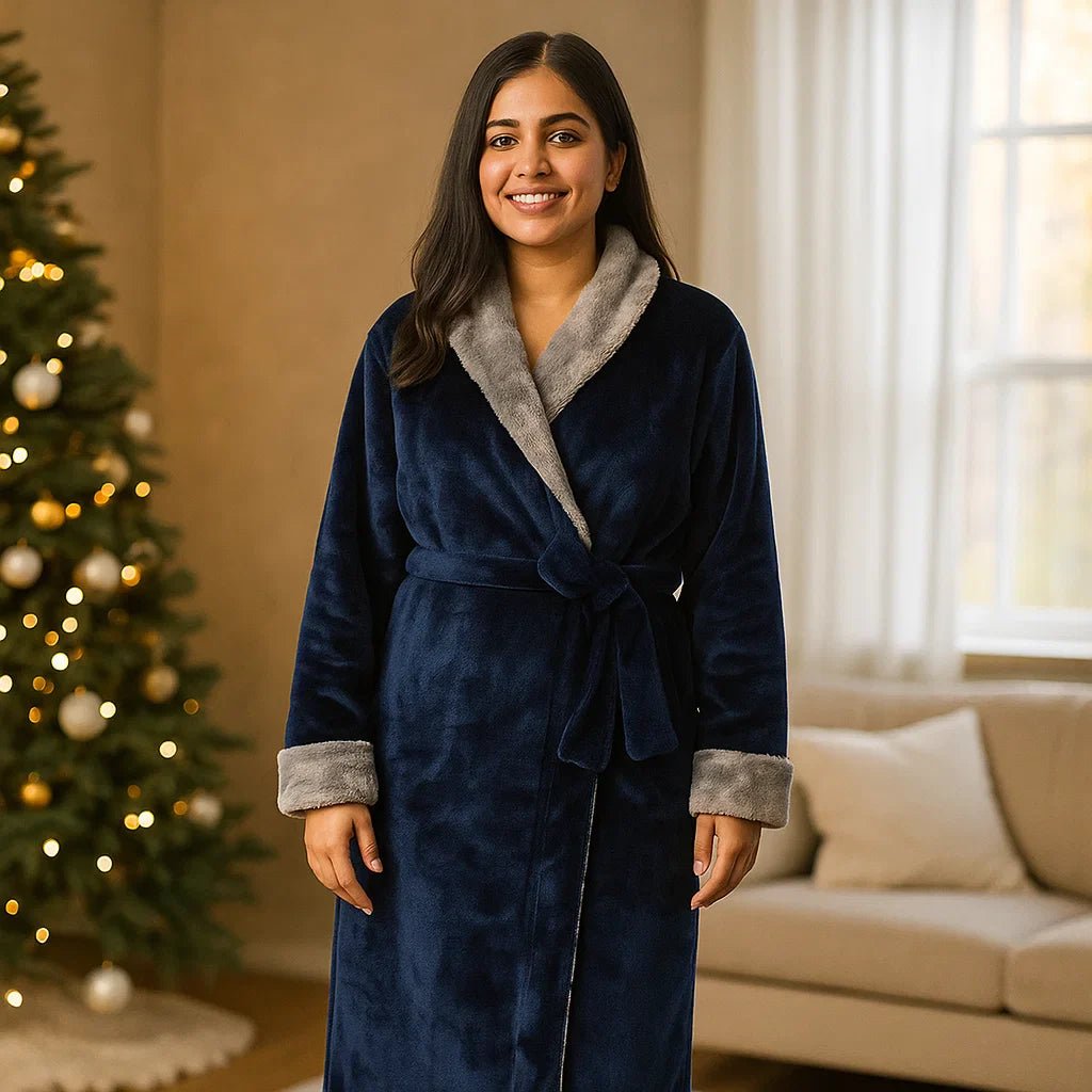 VeluSoft – Tyylikäs Fleece - kylpytakki Luksusmaisella Kontrastivärillä Rentoutumiseen - EmiyoSuomi - Kylpytakit