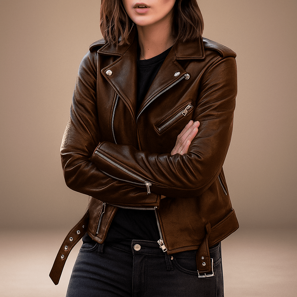 Vintage Naisten Nahkatakki - Vetoketju - Tyylikäs & Kestävä - EmiyoSuomi - Takki Nainen