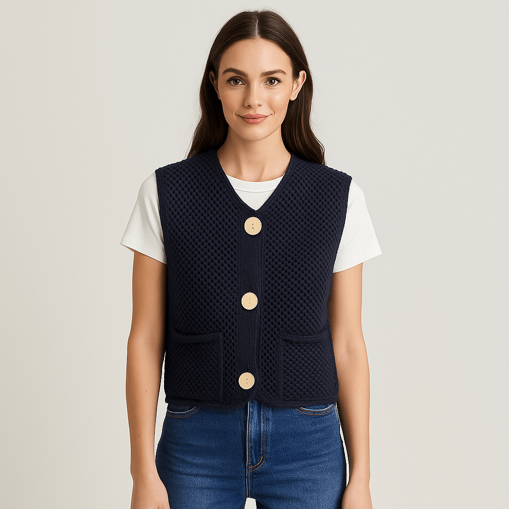 Virkatut Neuleliivi - Patches Napit - Tyylikäs Mukavuus - EmiyoSuomi - Naisten liivi