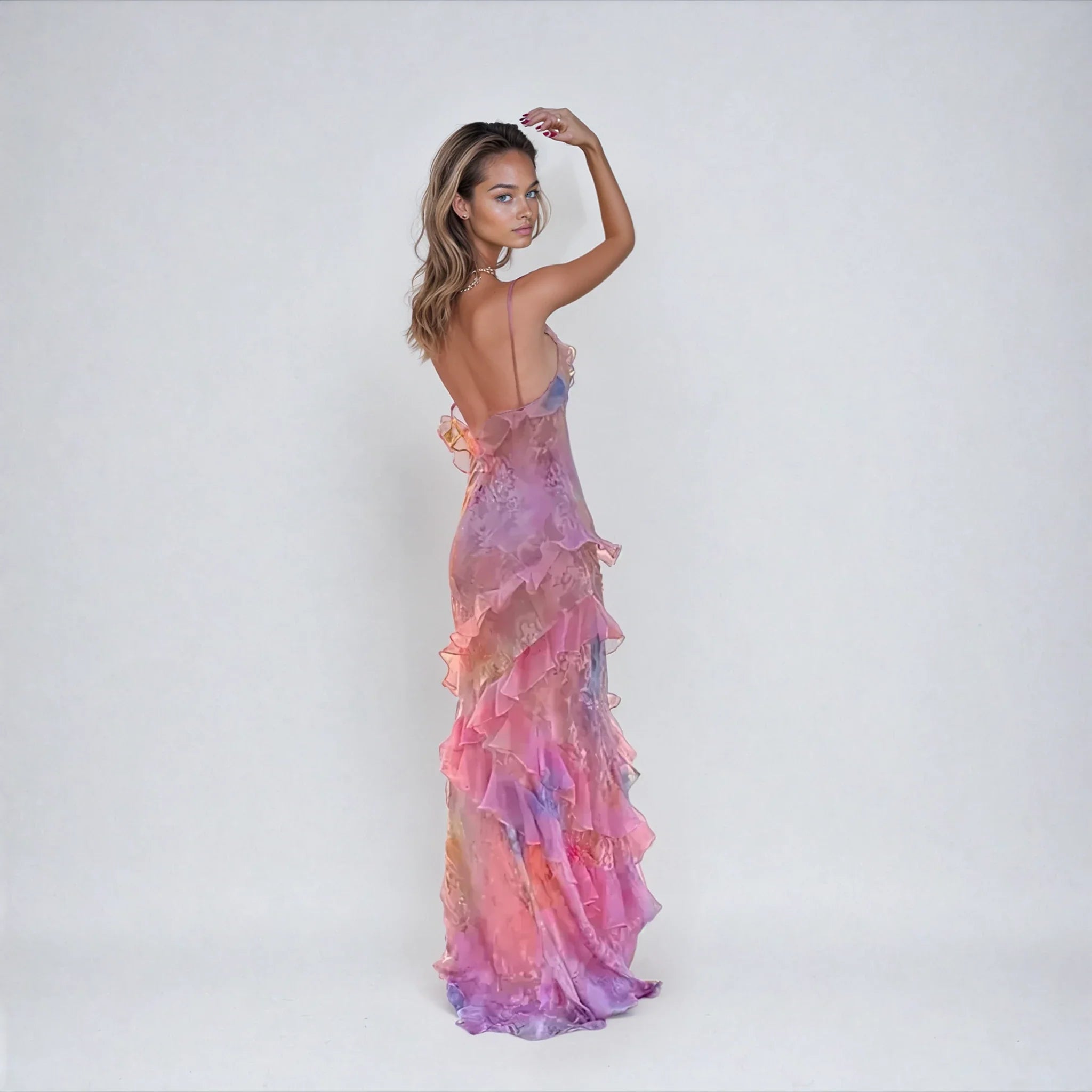 Pitkä kesämekko pastelliväreissä - romanttinen verkko - kevyt tyyli-Mekot-EmiyoSuomi