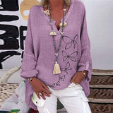 Henna | Muodikas boheemi pellavapusero jossa on perhosia-Clothing-EmiyoSuomi