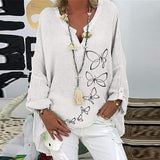 Henna | Muodikas boheemi pellavapusero jossa on perhosia-Clothing-EmiyoSuomi