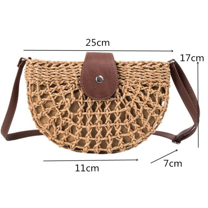 Natalia | Käsinkudottu Straw Half Moon käsilaukku-EmiyoSuomi