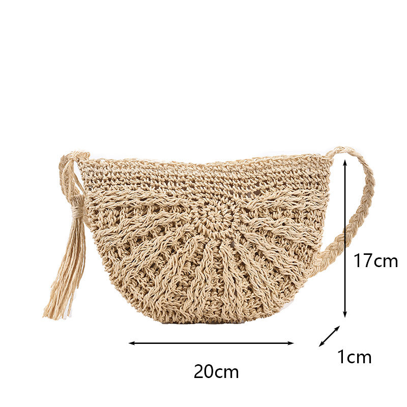 Natalia | Käsinkudottu Straw Half Moon käsilaukku-EmiyoSuomi