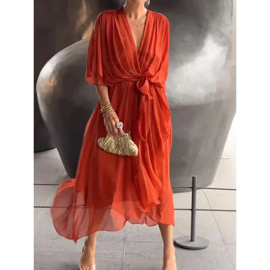 Victoria – Mekko Batwing-hihat V-pääntie Kesävärit vivano-warszawa