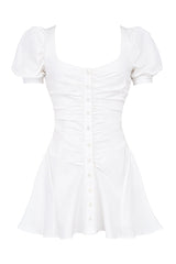Robe blanche mini à manches bouffantes - Élégante - Mode-Mekot-EmiyoSuomi
