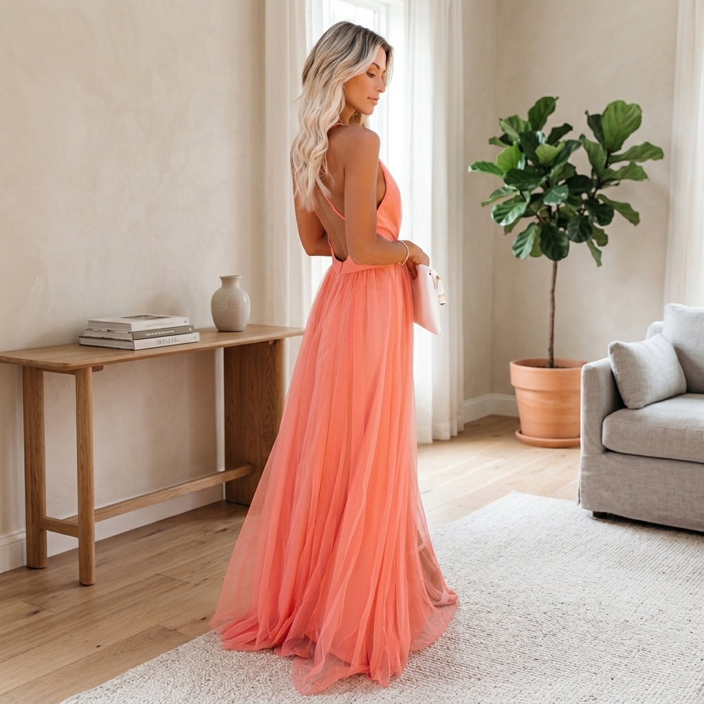Matrona Naisten oranssi olkaimellinen cocktail-mekko | Tyylikäs ja elegantti