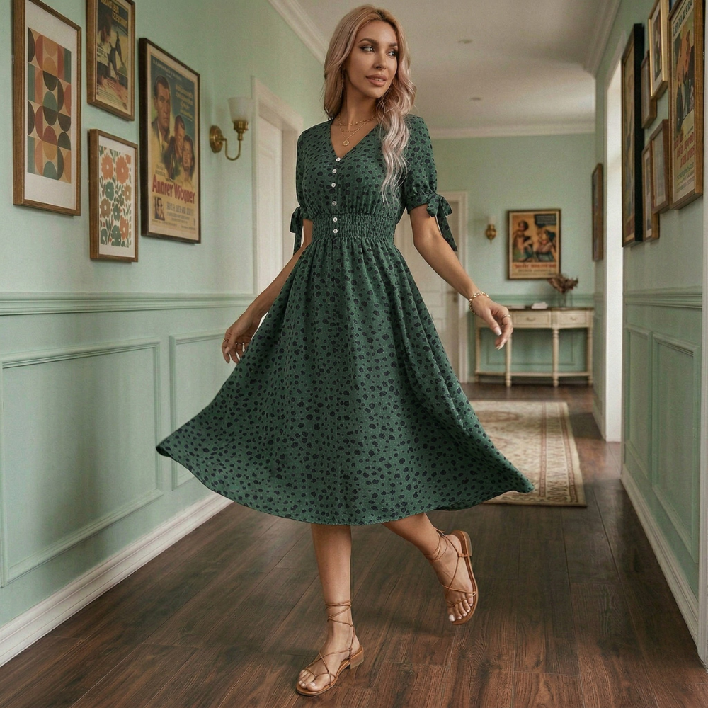 Polka Dot Mekko | Naiset, Lyhyt Hiha | Vintage-Inspiroimia Tyyli