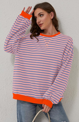 Ylisuuri Raidallinen Naisten Sweatshirt-Kesäasut-EmiyoSuomi