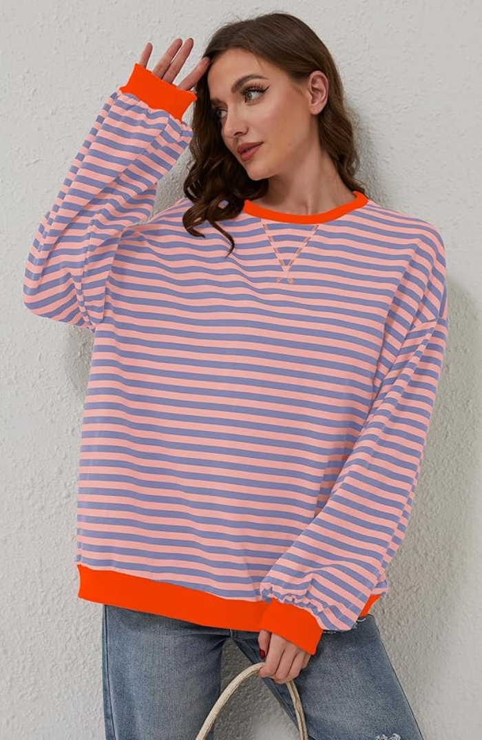 Ylisuuri Raidallinen Naisten Sweatshirt-Kesäasut-EmiyoSuomi