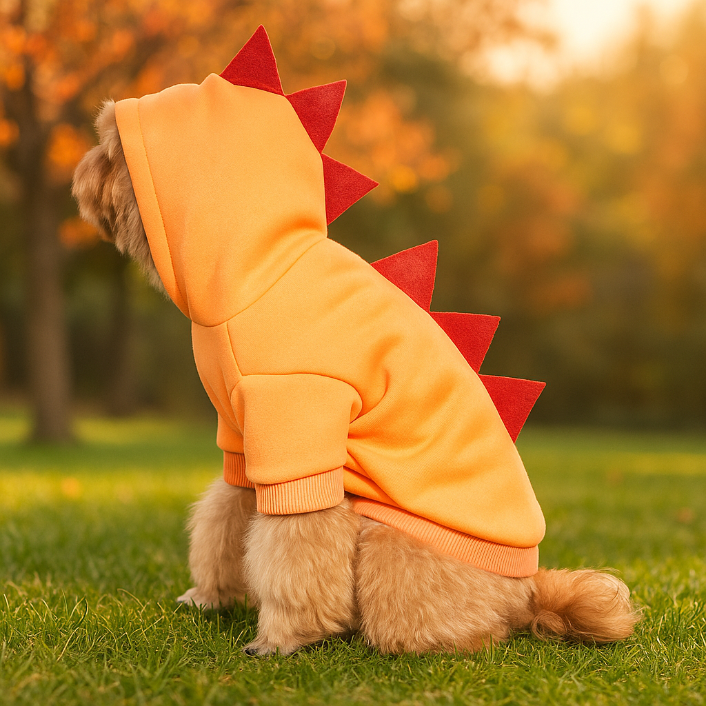 Hund Dinosaur Halloween Hoodie - Lämmin Fleece Puku - Hauska Lemmikkivaatteet