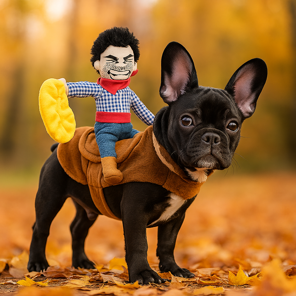 Hauska Ratsastaja Koira Halloween Puku - Pehmeä Satula - Mukava & Uniikki