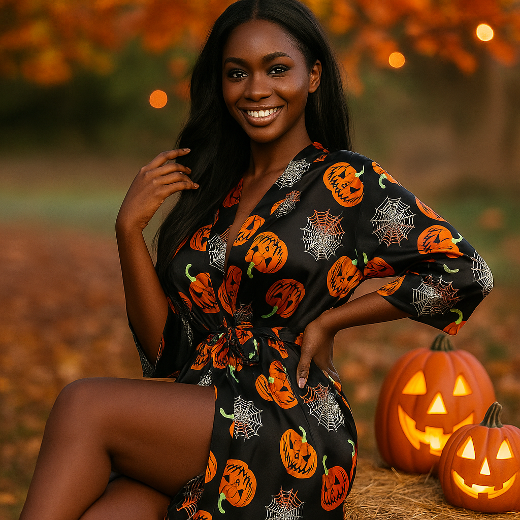 Cecilia Halloween-puku - Kurpitsakuosi - Uniikki & Hauska Naamiaisasu