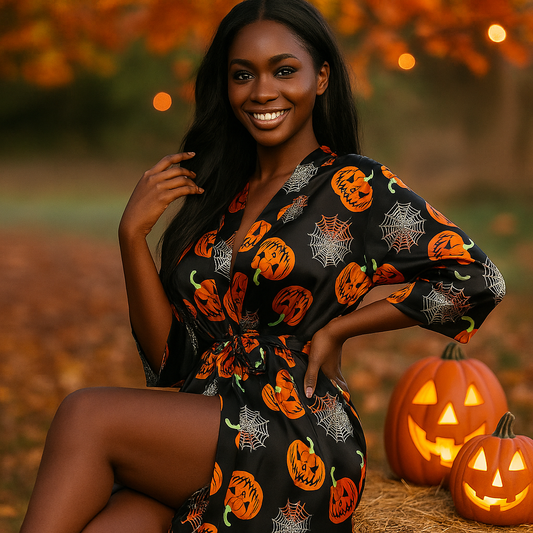 Cecilia Halloween-puku - Kurpitsakuosi - Uniikki & Hauska Naamiaisasu
