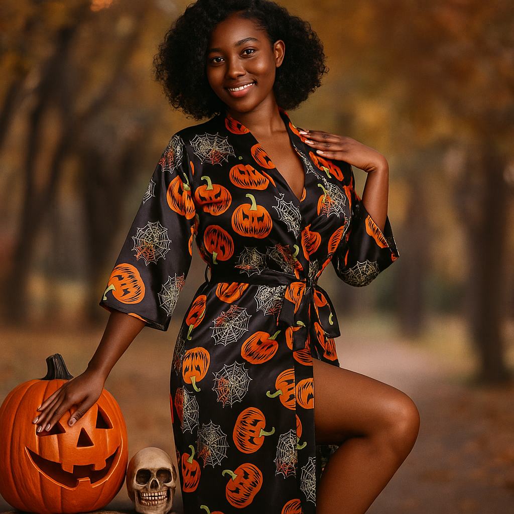 Cecilia Halloween-puku - Kurpitsakuosi - Uniikki & Hauska Naamiaisasu