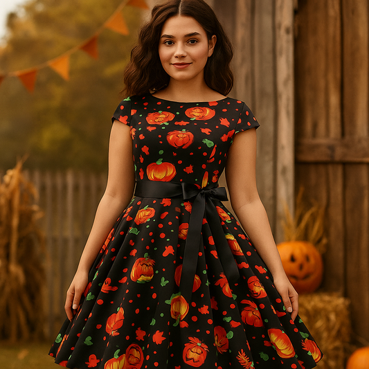 Anita Midi Mekko - Halloween Haamut & Kurpitsat - Unik Festkjole