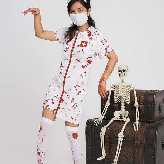 Anita - Pelottava Sairaanhoitajan Puku - Veritahrat Efekti - Karmiva Halloween-asuste