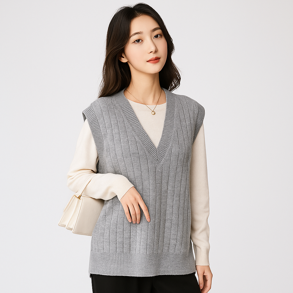 Slimme V-hals Vest - Gebreid Comfort voor Dames