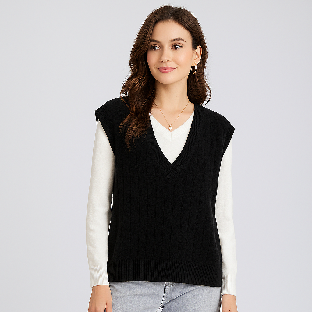 Slimme V-hals Vest - Gebreid Comfort voor Dames