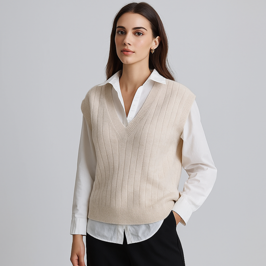 Slimme V-hals Vest - Gebreid Comfort voor Dames