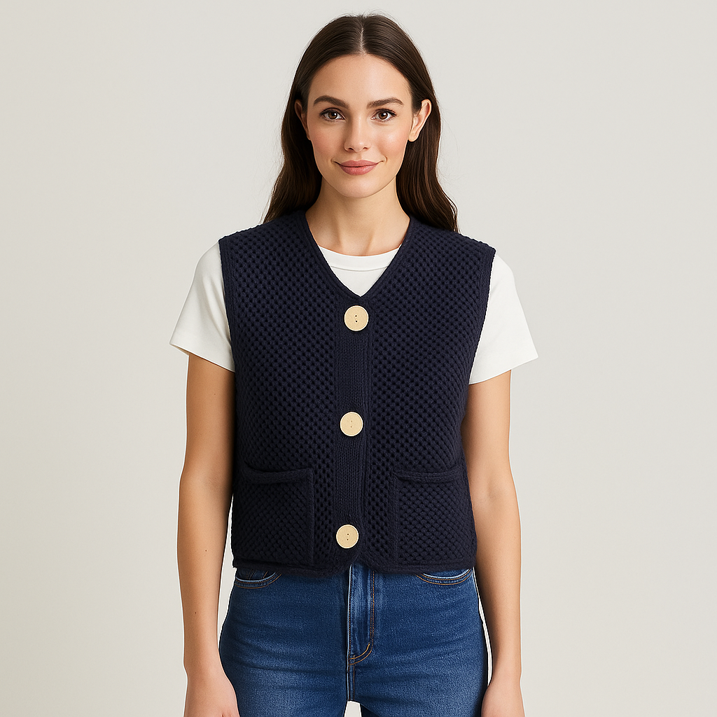Gehaakte Gebreide Bodywarmer - Patches Knopen - Stijlvolle Comfort