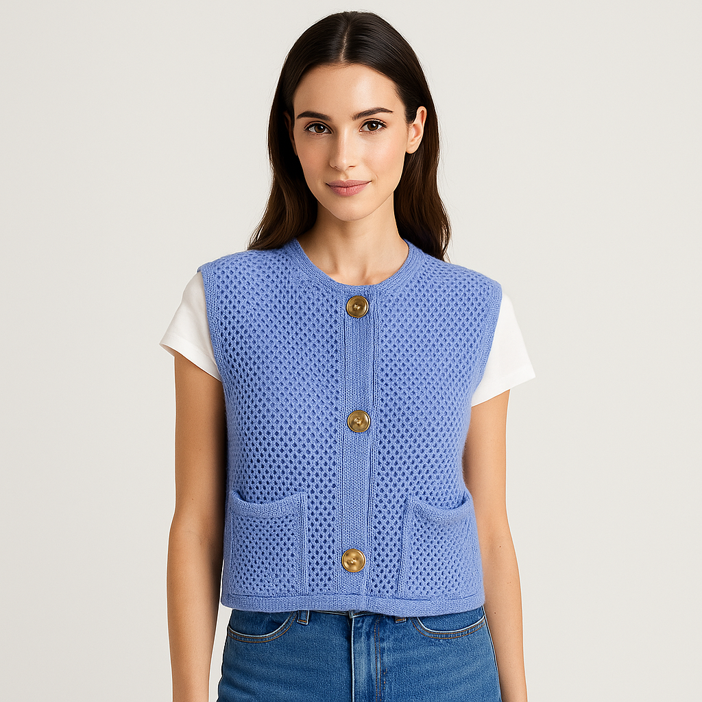 Gehaakte Gebreide Bodywarmer - Patches Knopen - Stijlvolle Comfort