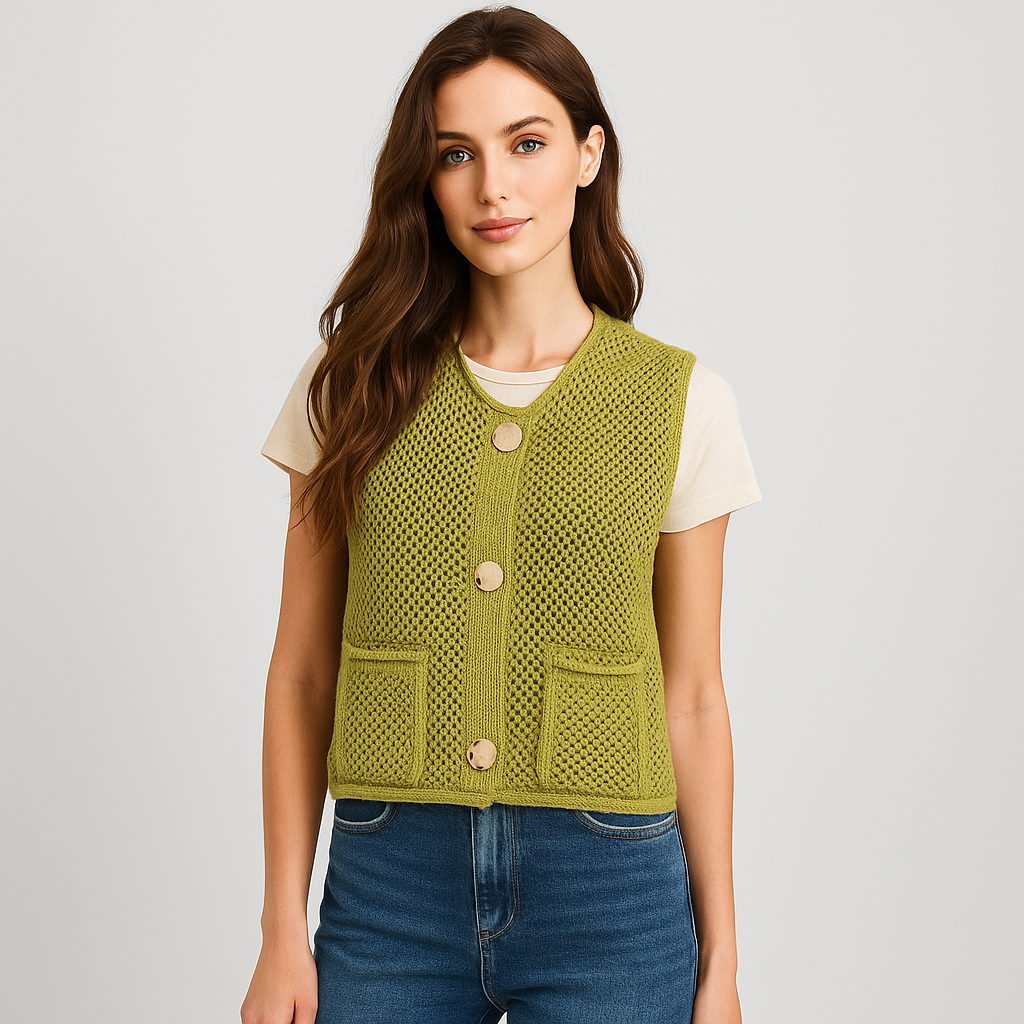 Gehaakte Gebreide Bodywarmer - Patches Knopen - Stijlvolle Comfort