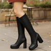 Damen Über-Knie-Stiefel - Klobiger Absatz - Plateau-Schuh - Schlanke Glänzende Passform