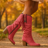 Dames Middenhoge Nappaleer Laarzen – Franje – Lage Hak – Western Boho