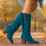 Dames Middenhoge Nappaleer Laarzen – Franje – Lage Hak – Western Boho