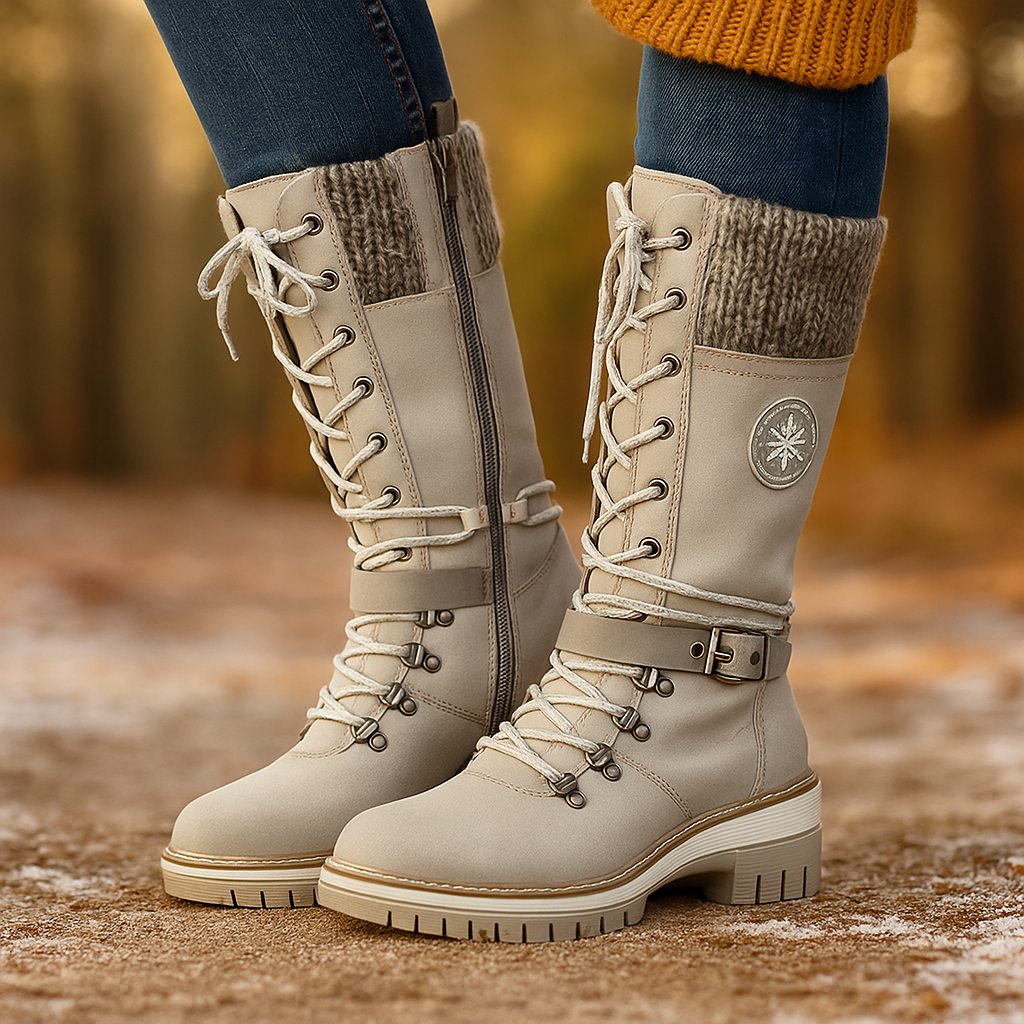 Naisten Mid-Calf Saappaat - Nahkajäljitelmä - Nauhat & Vetoketju - Liukumaton Pohja