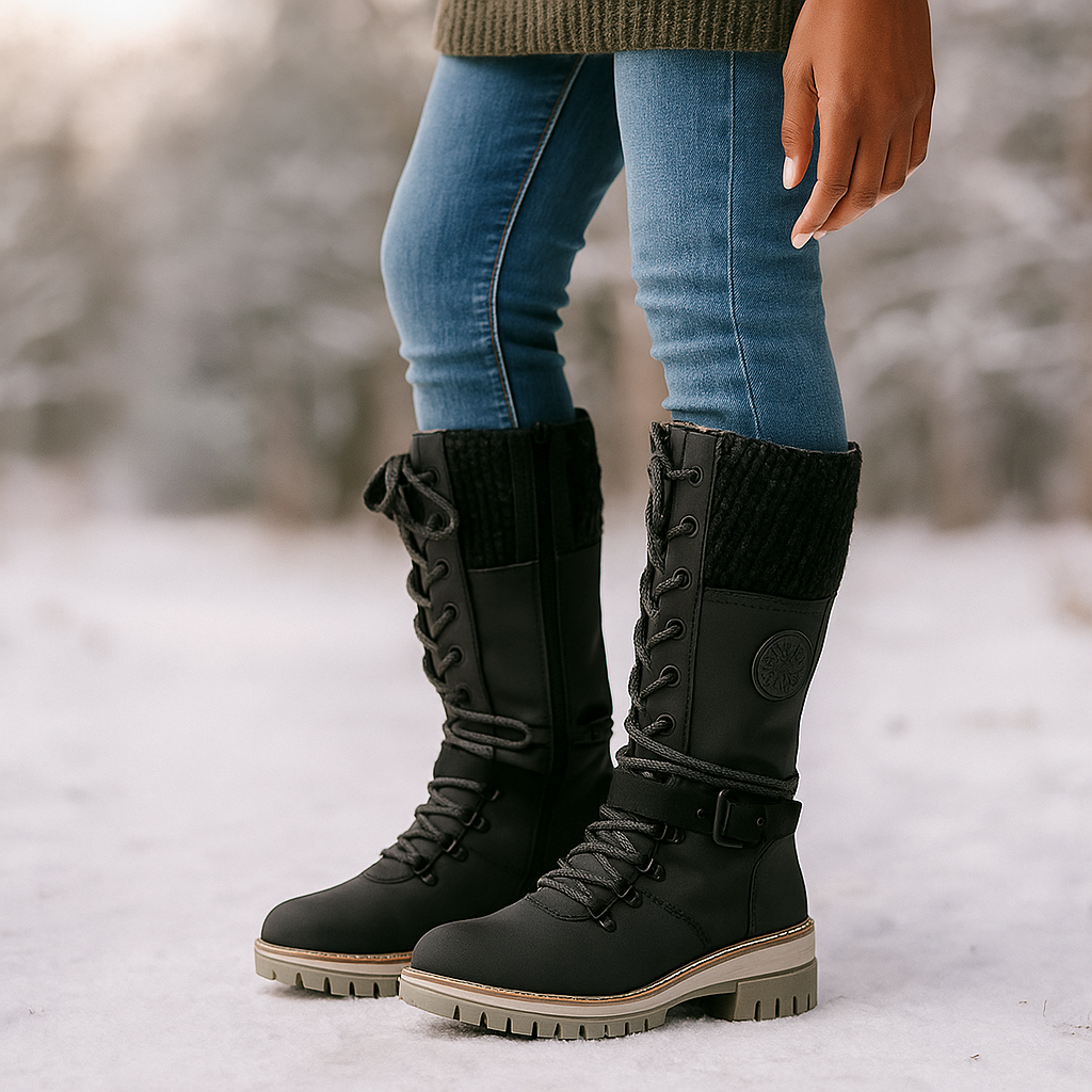 Naisten Mid-Calf Saappaat - Nahkajäljitelmä - Nauhat & Vetoketju - Liukumaton Pohja