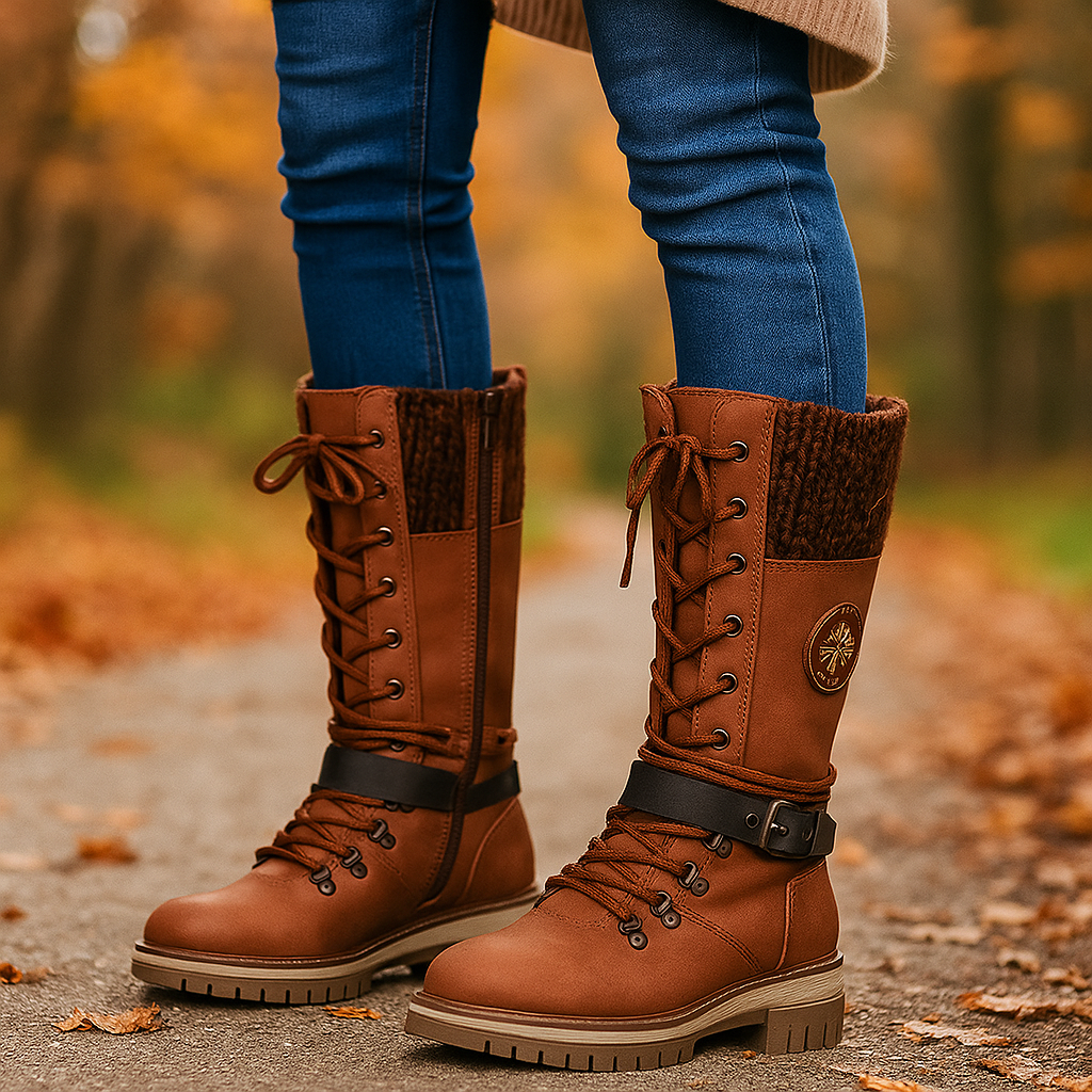 Naisten Mid-Calf Saappaat - Nahkajäljitelmä - Nauhat & Vetoketju - Liukumaton Pohja