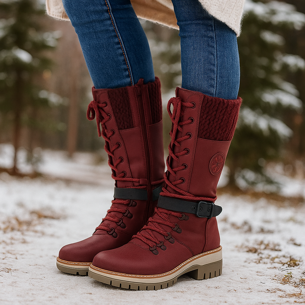 Naisten Mid-Calf Saappaat - Nahkajäljitelmä - Nauhat & Vetoketju - Liukumaton Pohja