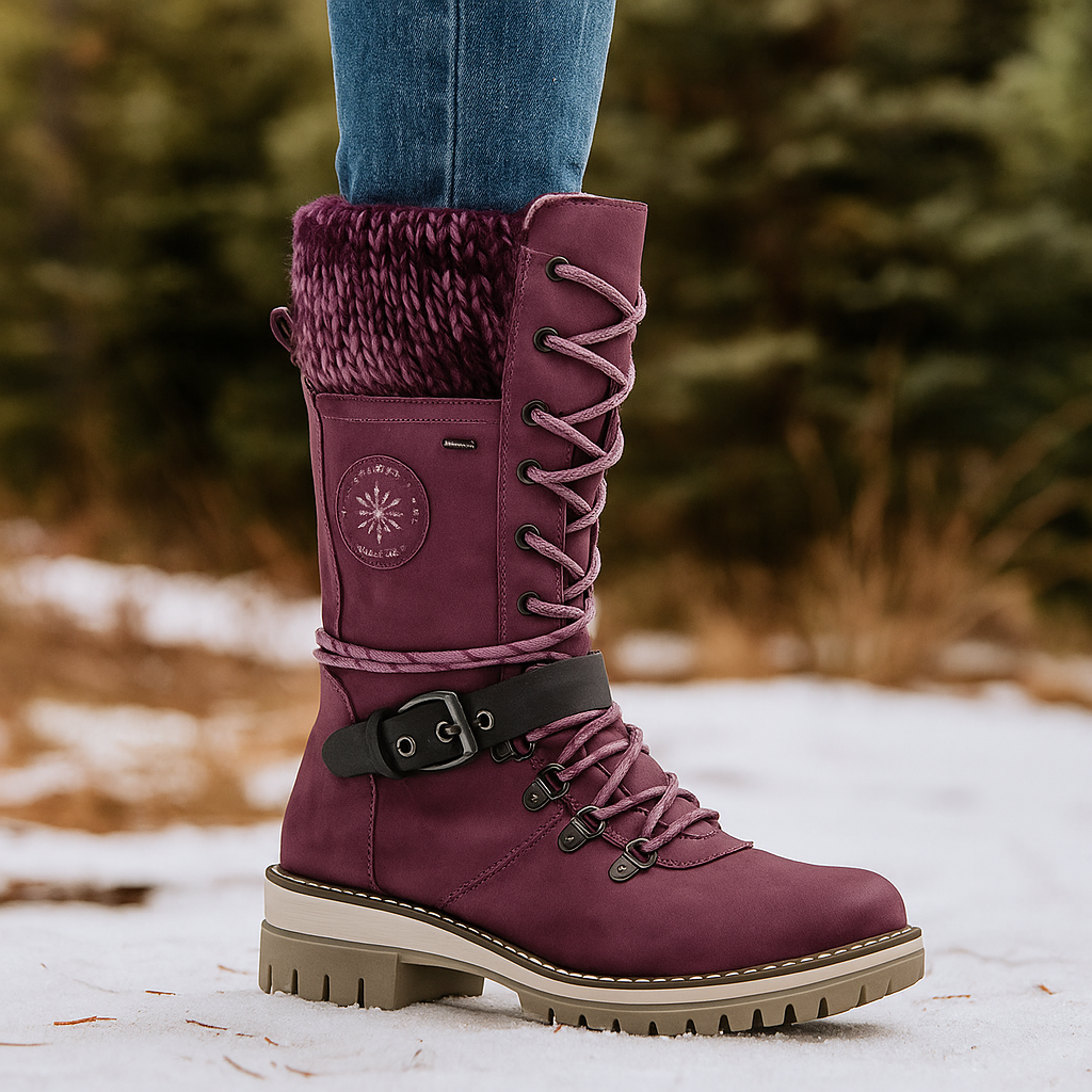 Naisten Mid-Calf Saappaat - Nahkajäljitelmä - Nauhat & Vetoketju - Liukumaton Pohja