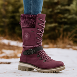 Naisten Mid-Calf Saappaat - Nahkajäljitelmä - Nauhat & Vetoketju - Liukumaton Pohja
