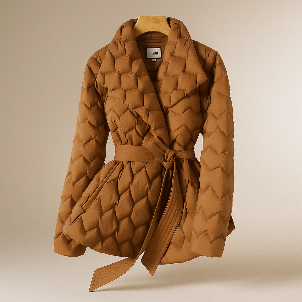 Dames elegante donsjas - met riem - warm en stijlvol