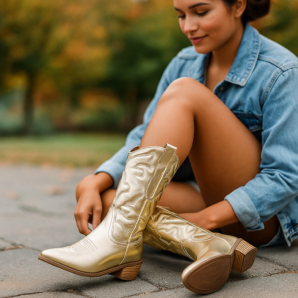 Dames Cowboylaarzen - Middenkalk - Puntige Neus - Zijrits