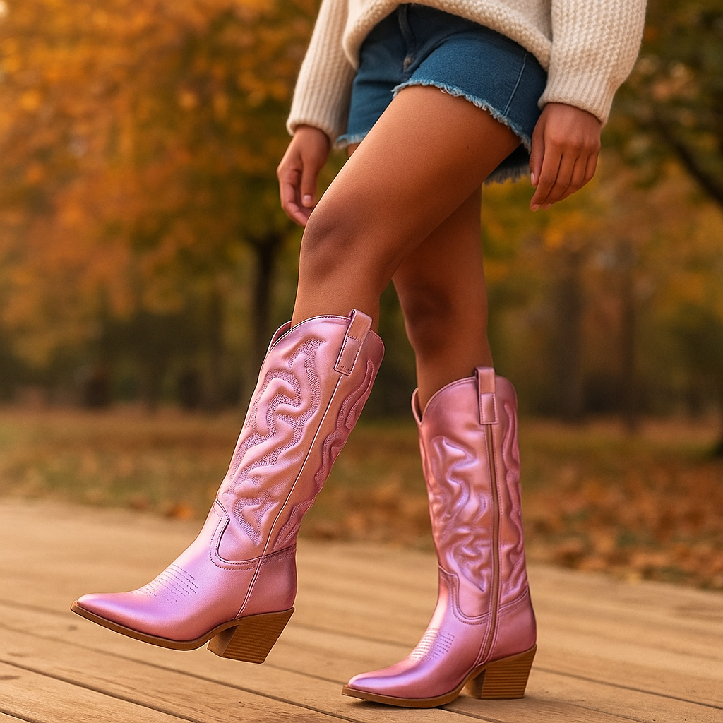 Dames Cowboylaarzen - Middenkalk - Puntige Neus - Zijrits