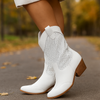 Dames Cowboylaarzen – Leer – Geperforeerd – Middelhoge Hak – Zijrits