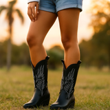 Damen PU-Leder Cowboy-Stiefel - Bequeme Passform - Stilvoller Komfort