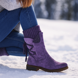 Dames Enkelhoge Schoenen – Fluwelen Uiterlijk – Band Detail – Platte Zool – Comfortabel Passend