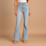 Dames geplooide hoge taille jeans - comfort - stijl - bewegingsvrijheid