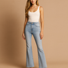 Dames geplooide hoge taille jeans - comfort - stijl - bewegingsvrijheid