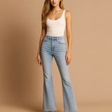 Dames geplooide hoge taille jeans - comfort - stijl - bewegingsvrijheid