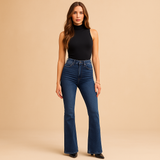 Dames geplooide hoge taille jeans - comfort - stijl - bewegingsvrijheid