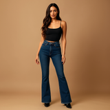 Dames geplooide hoge taille jeans - comfort - stijl - bewegingsvrijheid