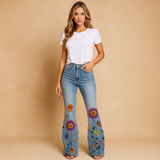 Dames Relaxte Bloemzakken - Reguliere Denim Jeans - Comfort & Stijl