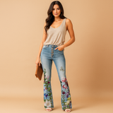 Dames Relaxte Bloemzakken - Reguliere Denim Jeans - Comfort & Stijl